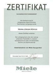 Jürgen Höpfer, Inbetriebnahme von Miele Hausgeräten